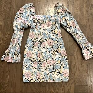 River Island Floral Polka Dot Puff Sleeve Mini Dress 4 Pastel Cotton Cottagecore